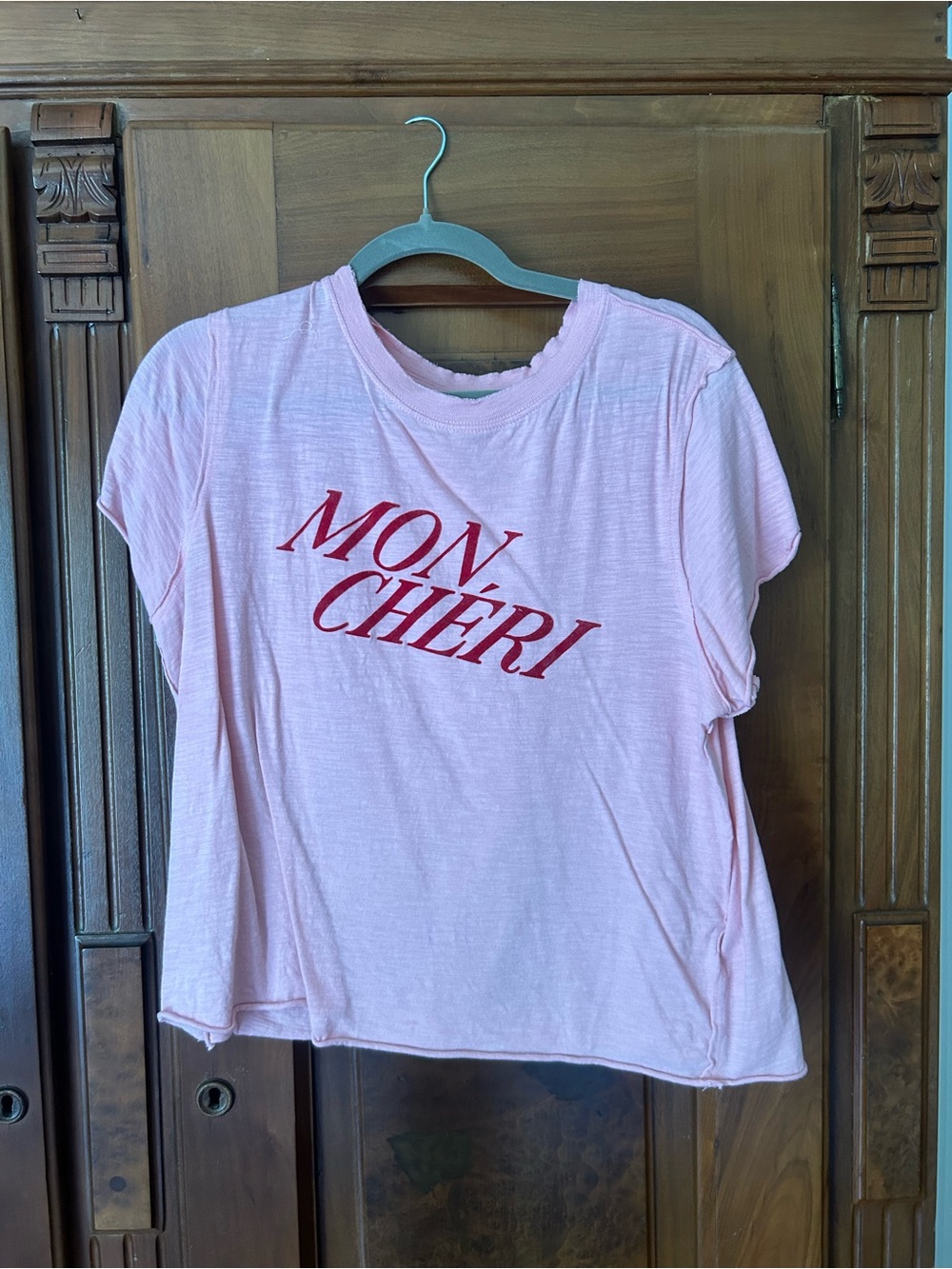Anthropologie Light Pink 'Mon Chéri' Graphic Tee - Red Lettering